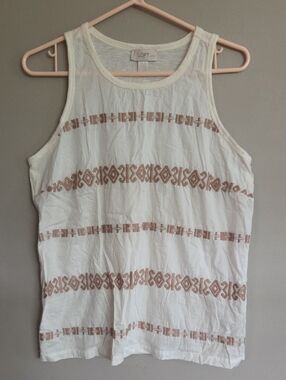 LOFT Cream Tank with Tan Aztec Stripe Accents